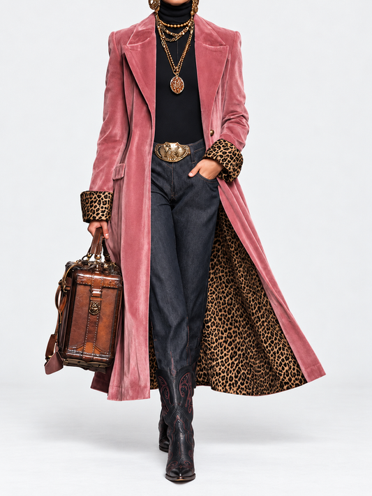 Madison, cappotto lungo con fodera leopardata rosa antico, vista 1