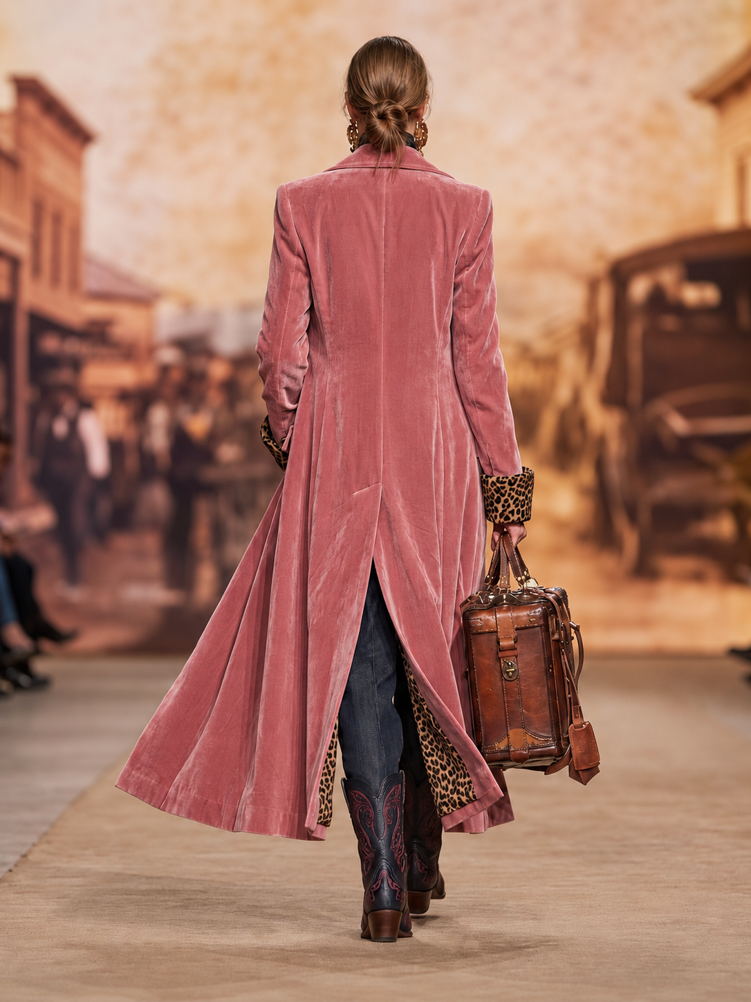 Madison, cappotto lungo con fodera leopardata rosa antico, vista 3