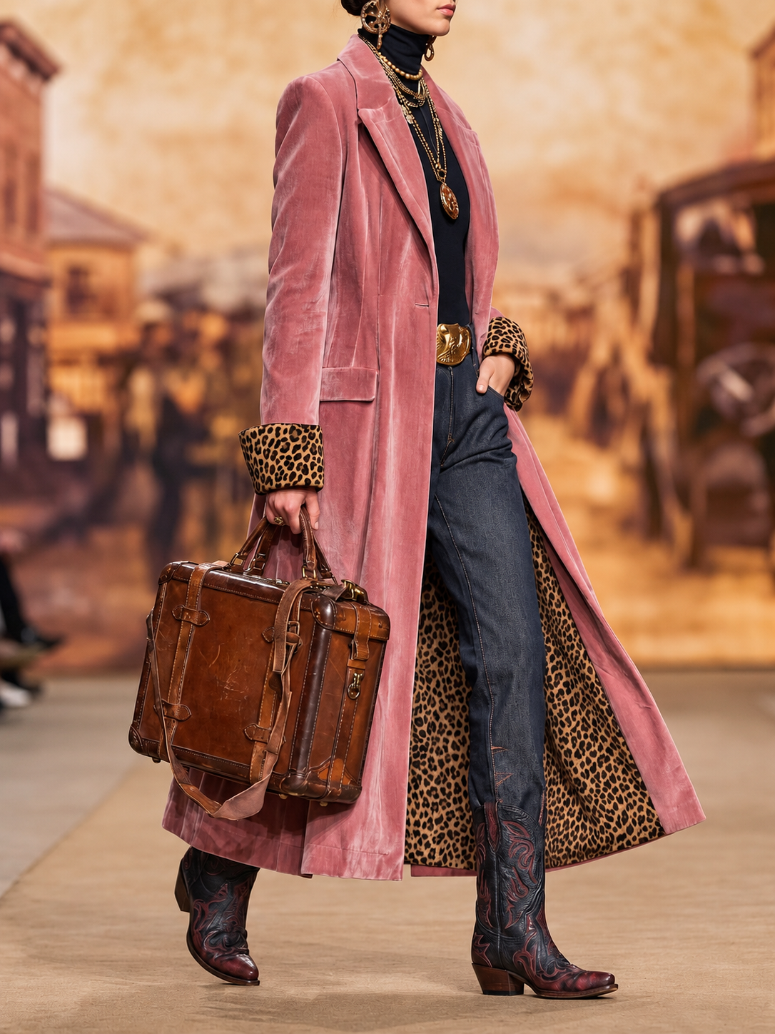 Madison, cappotto lungo con fodera leopardata rosa antico, vista 5