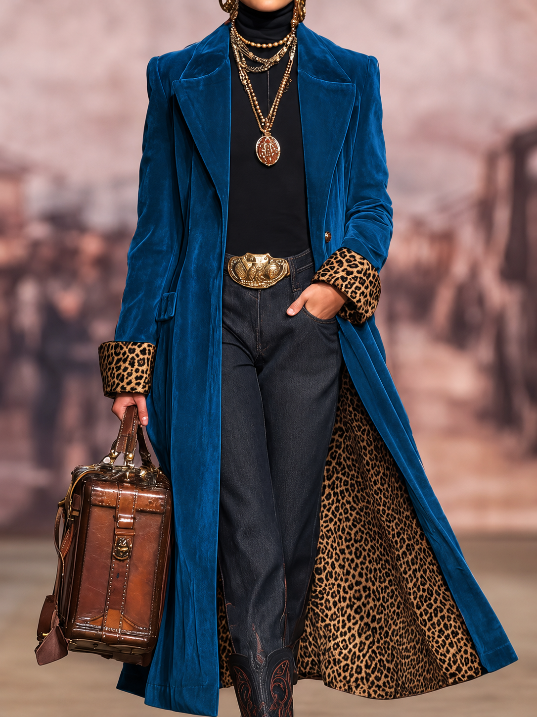 Madison, cappotto lungo con fodera leopardata blu, vista 6