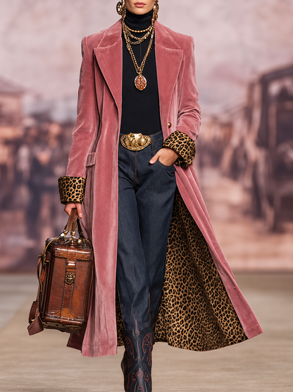 Madison, cappotto lungo con fodera leopardata rosa antico, vista 7