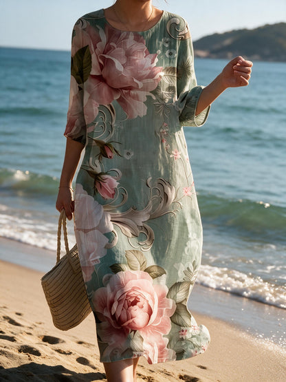 Abito casual da donna con stampa floreale - Acqua