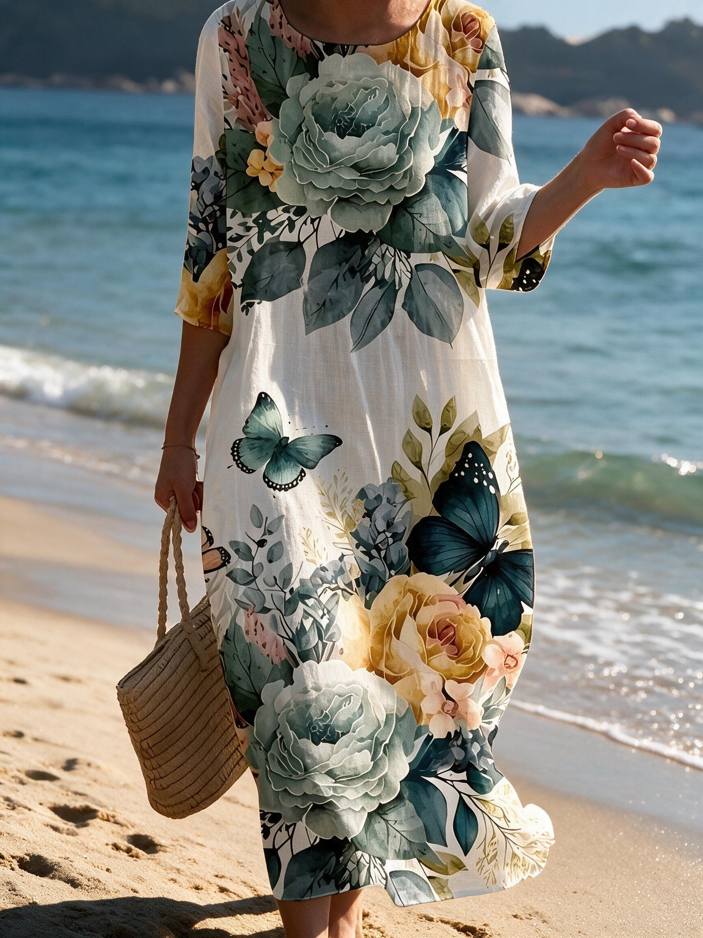 Abito casual da donna con stampa floreale -Blu