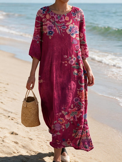 Abito casual da donna con stampa floreale - Rosa