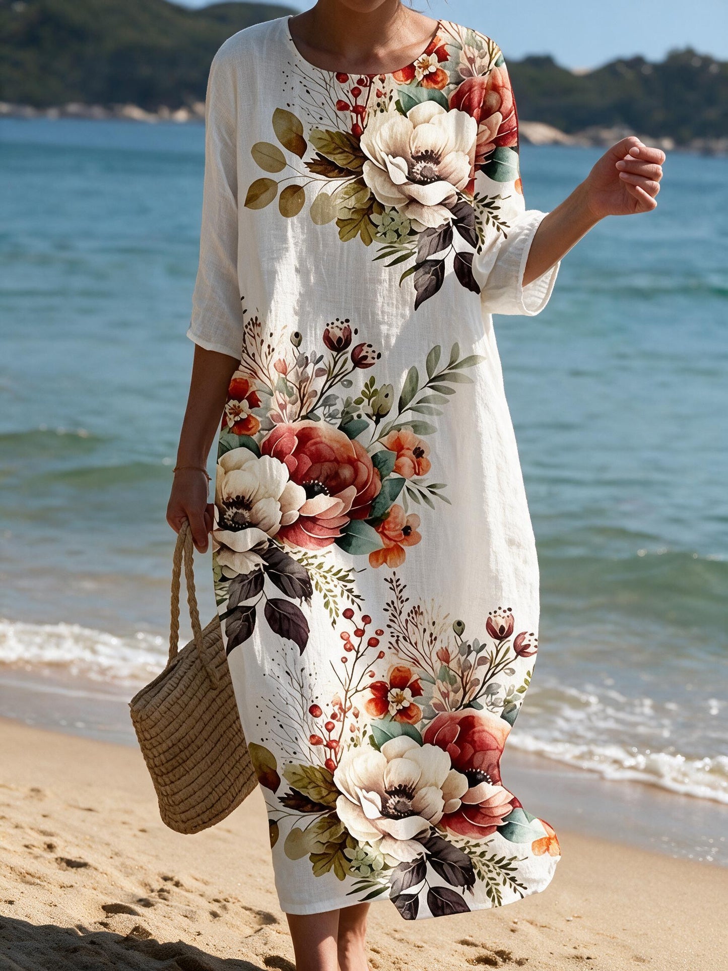 Abito casual da donna con stampa floreale - Bianco