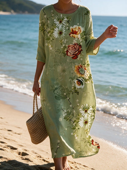 Abito casual da donna con stampa floreale - Verde
