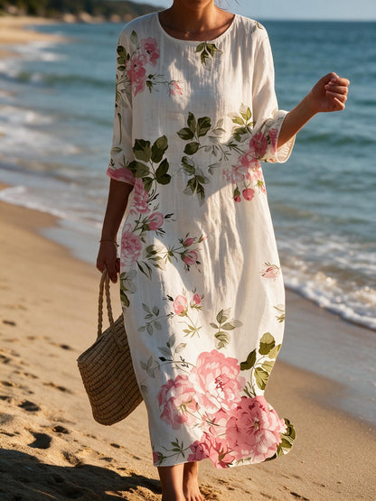 Abito casual da donna con stampa floreale - Rosa