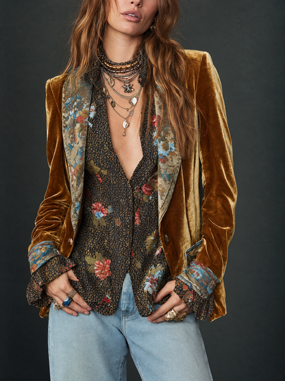 Marcelline — Blazer vintage patchwork con stampa floreale, vista 1