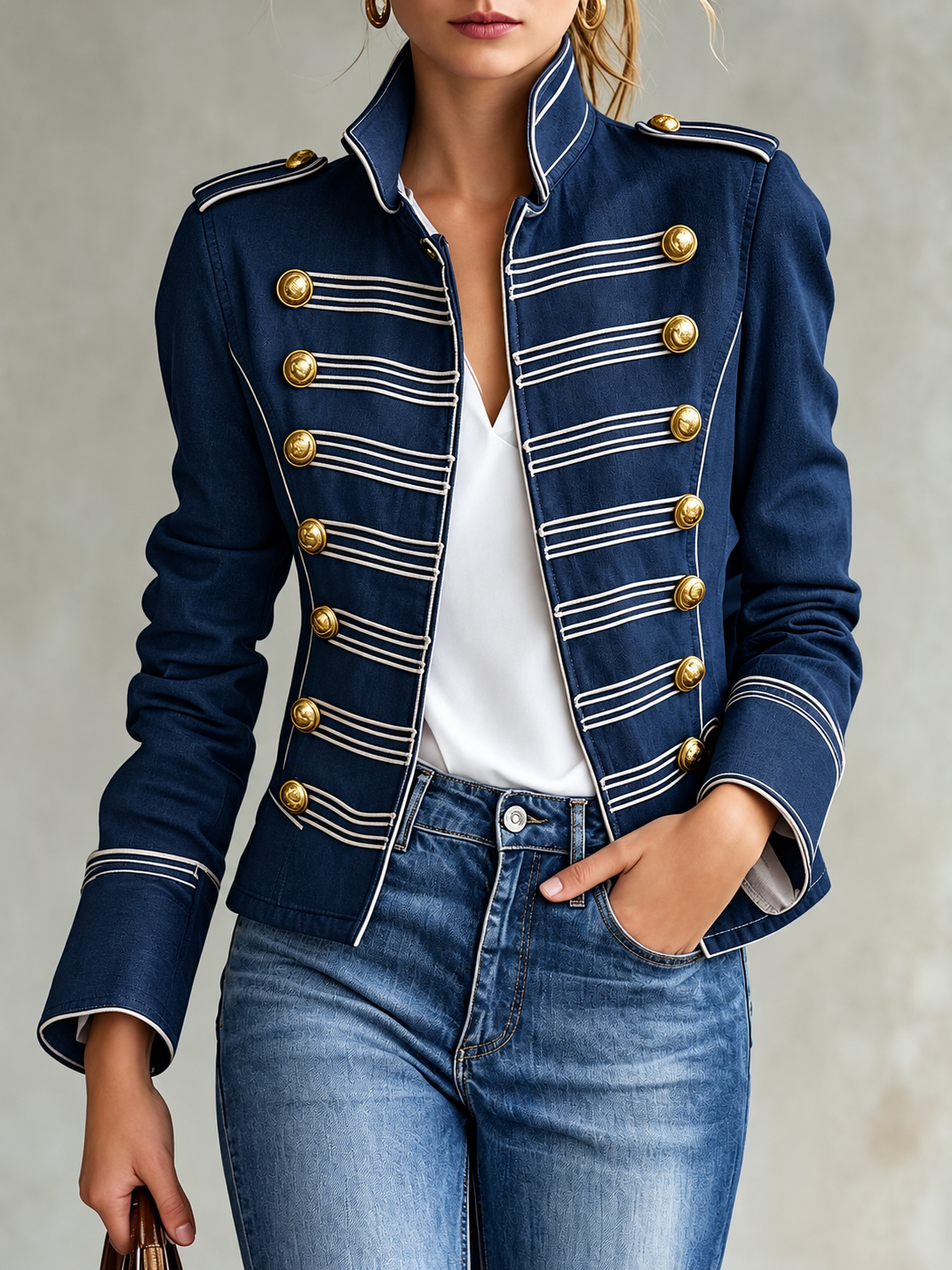 Marion, Giacca in denim con alamari dorati, vista 2