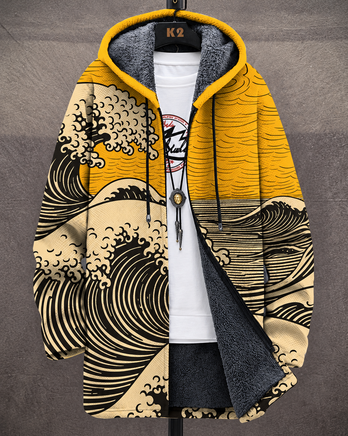 Marta | Cardigan con Cappuccio e Stampa Artistica — Giallo — vista prodotto