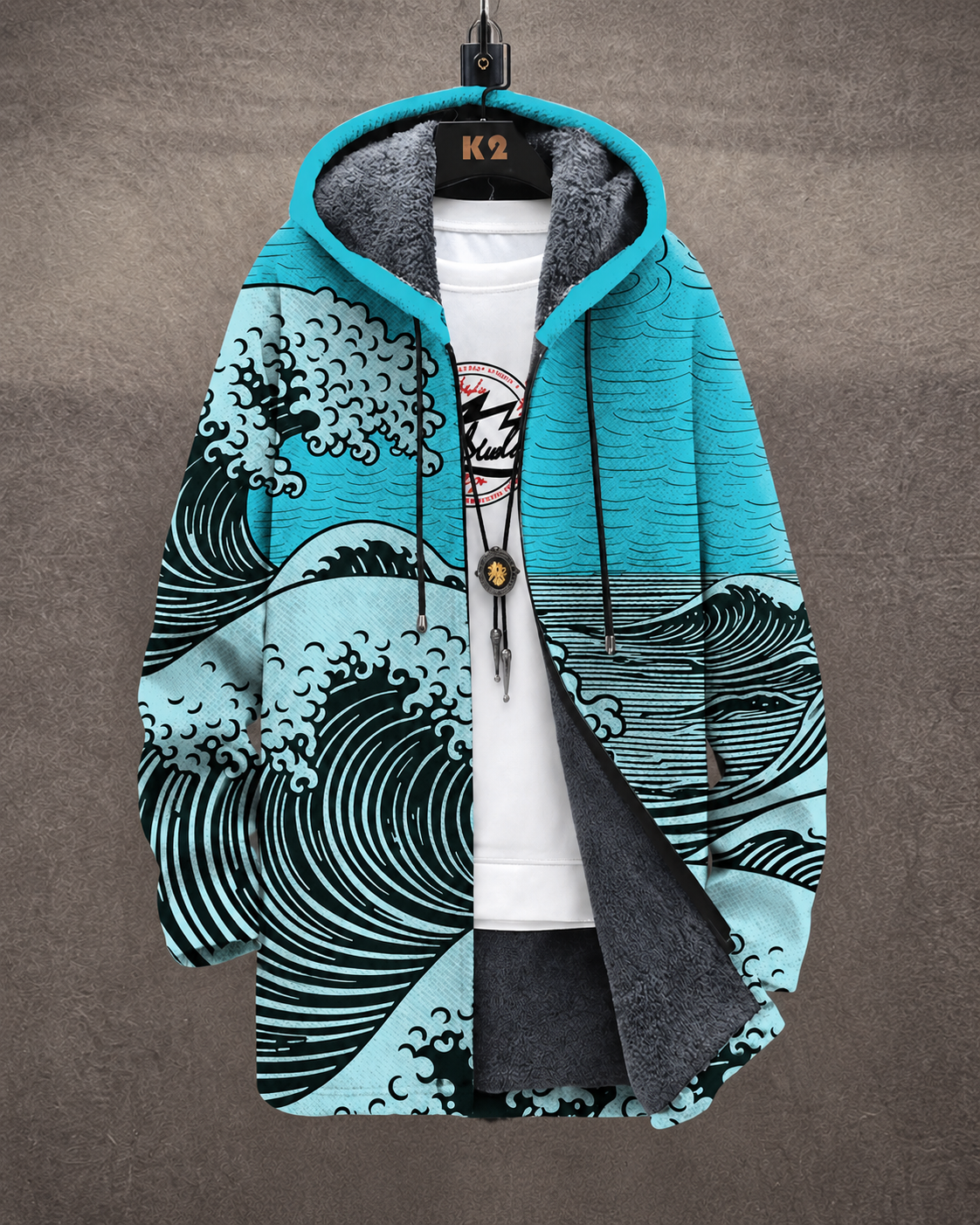 Marta | Cardigan con Cappuccio e Stampa Artistica — Blu — vista prodotto