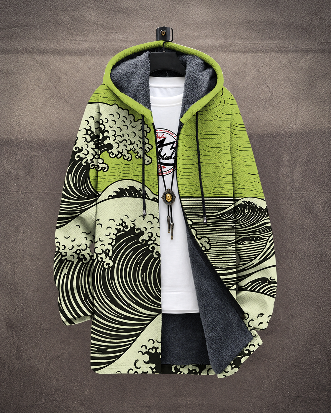 Marta | Cardigan con Cappuccio e Stampa Artistica — Verde — vista prodotto