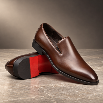 Mocassini Milano marroni da uomo con suola rossa