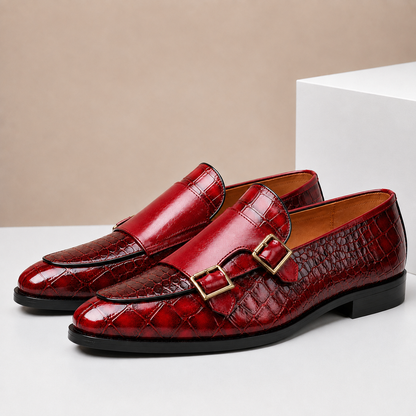Mocassini Casaro rossi in pelle goffrata – vista della coppia