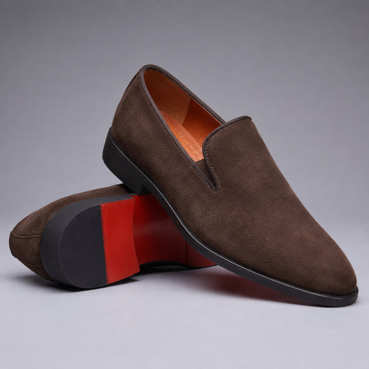 Mocassini Milano Signature in camoscio marrone sigaro vista prodotto