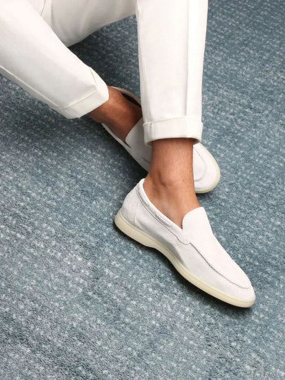 Mocassino classico in camoscio bianco perla - vista 3