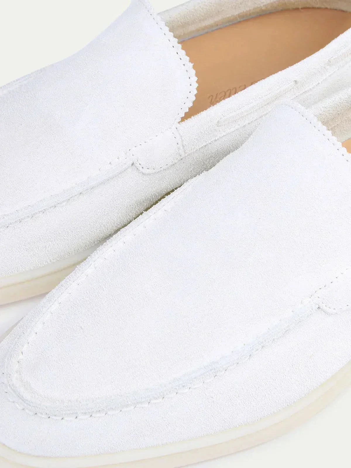 Mocassino classico in camoscio bianco perla - vista 4
