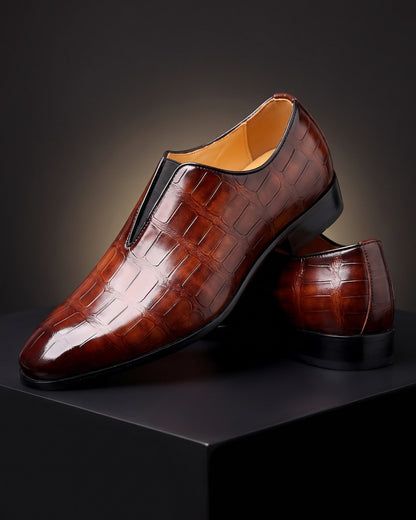 Mocassino Lorenzo marrone in pelle con stampa coccodrillo