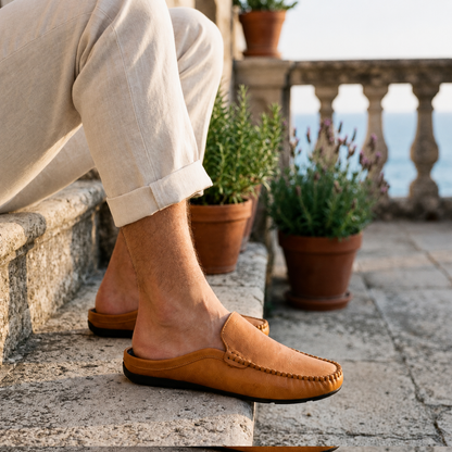Mocassino Mule Cetara marrone indossato – immagine 4K