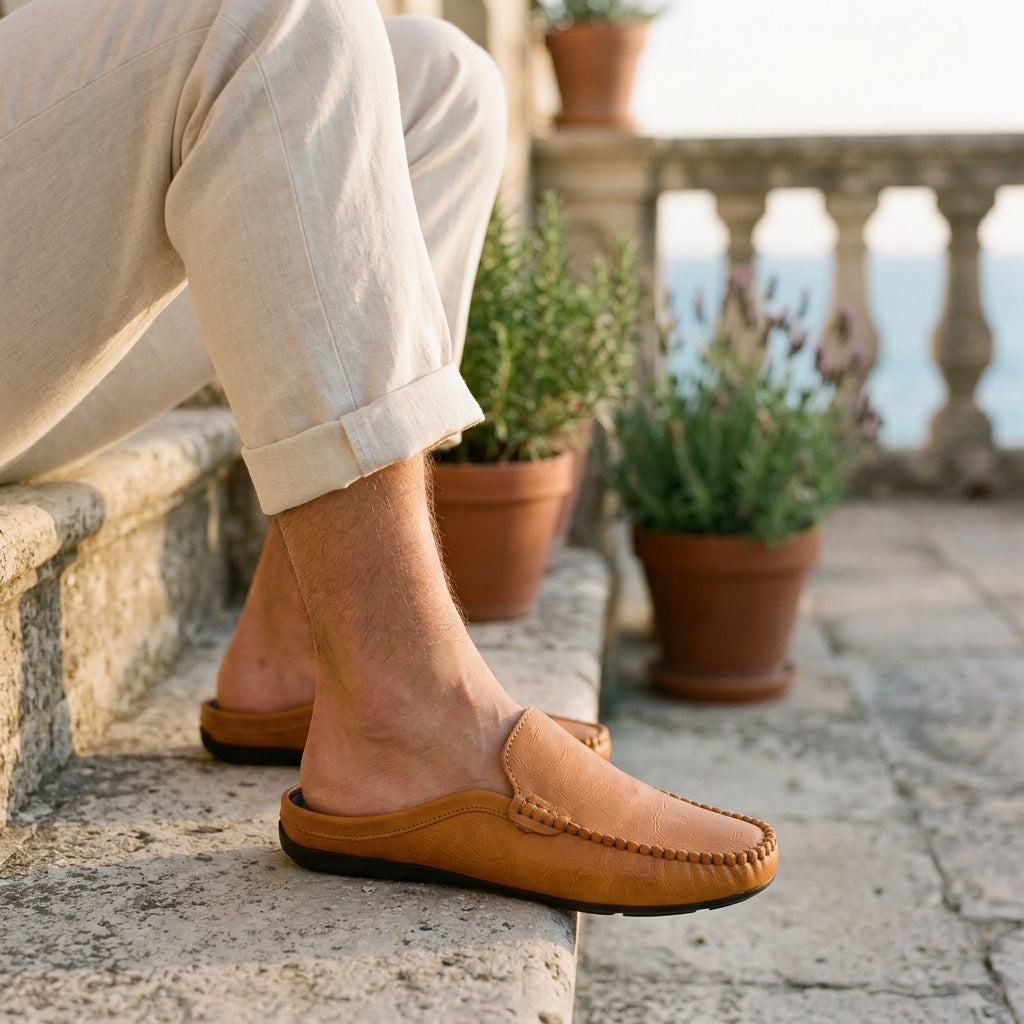 Mocassino Mule Cetara marrone indossato