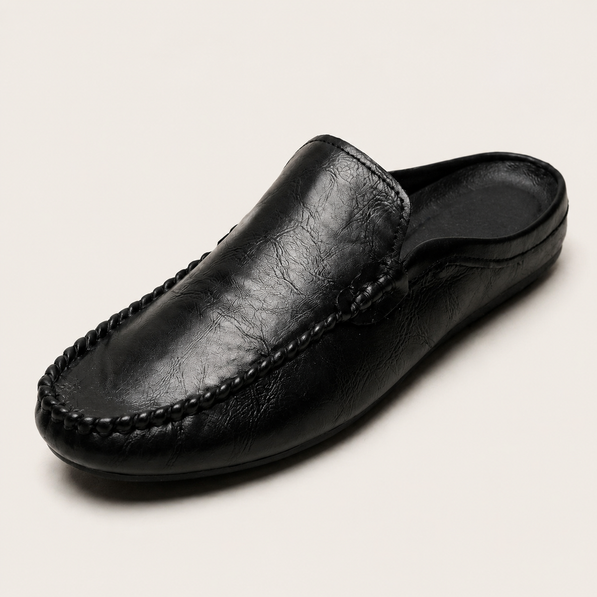 Mocassino Mule Cetara nero in pelle – immagine 4K