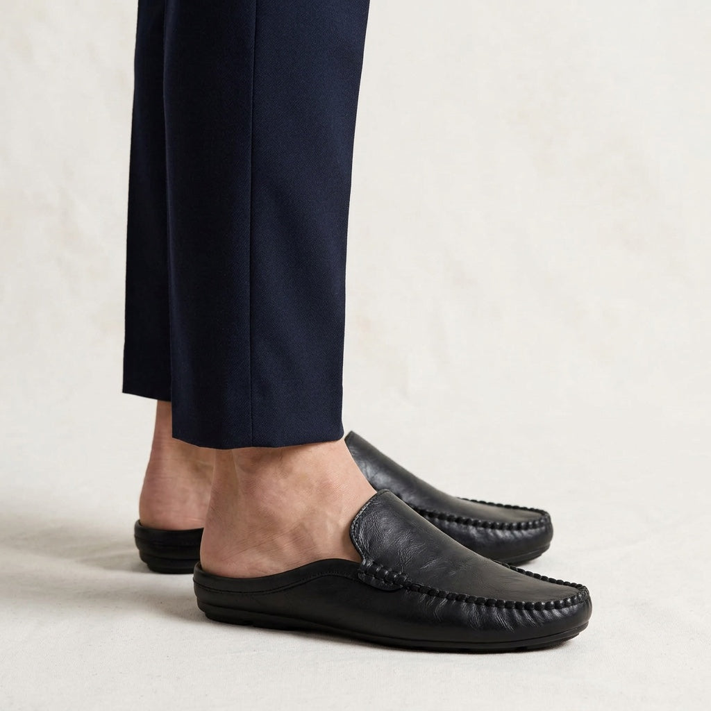 Mocassino Mule Cetara nero indossato