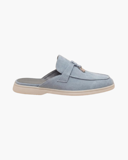 Mocassino mule Mediterraneo in camoscio azzurro cielo - vista 1