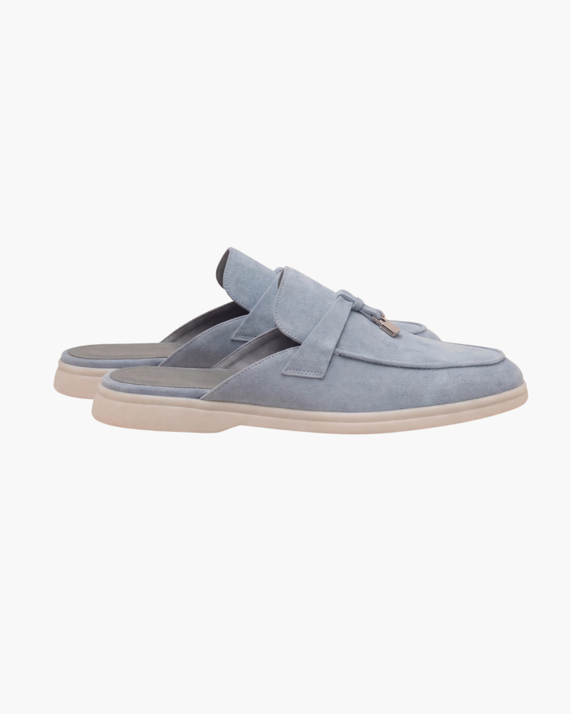 Mocassino mule Mediterraneo in camoscio azzurro cielo - vista 2