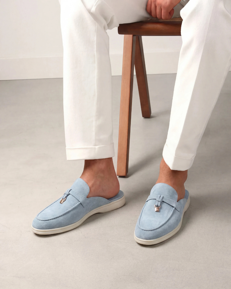 Mocassino mule Mediterraneo in camoscio azzurro cielo - vista 4