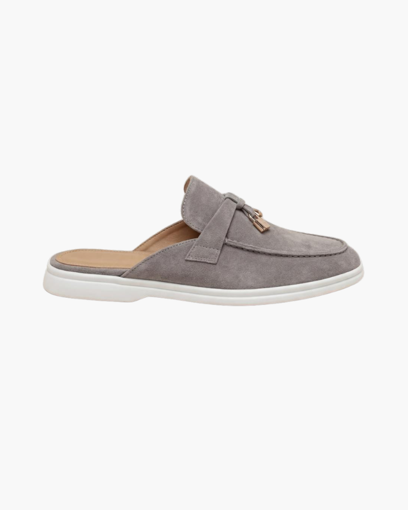Mocassino mule Mediterraneo in camoscio grigio chiaro - vista 1