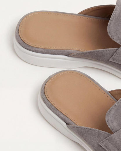Mocassino mule Mediterraneo in camoscio grigio chiaro - vista 3