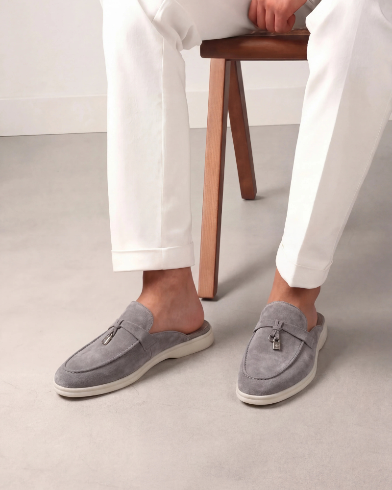 Mocassino mule Mediterraneo in camoscio grigio chiaro - vista 4