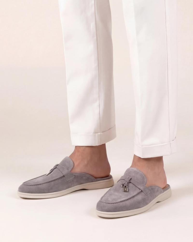 Mocassino mule Mediterraneo in camoscio grigio chiaro - vista 5