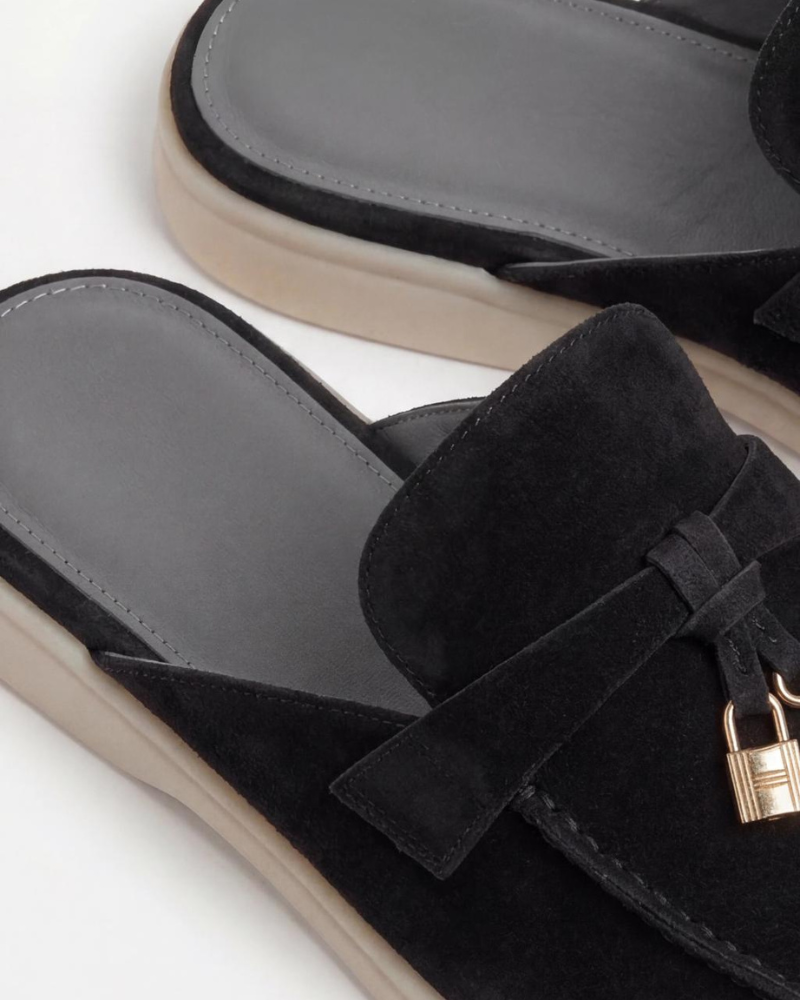 Mocassino mule Mediterraneo in camoscio nero - vista 3