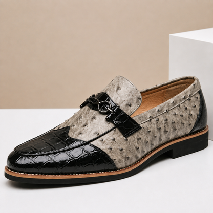 Mocassino Renzo grigio e nero in vera pelle – vista laterale