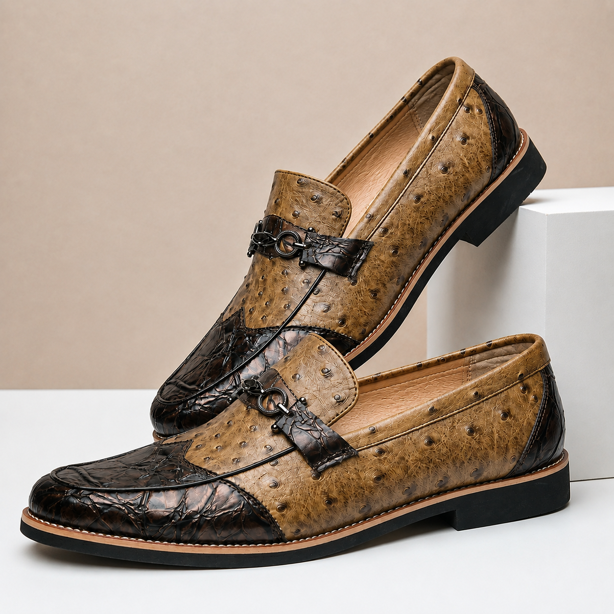 Mocassini Renzo marroni in vera pelle – vista angolata