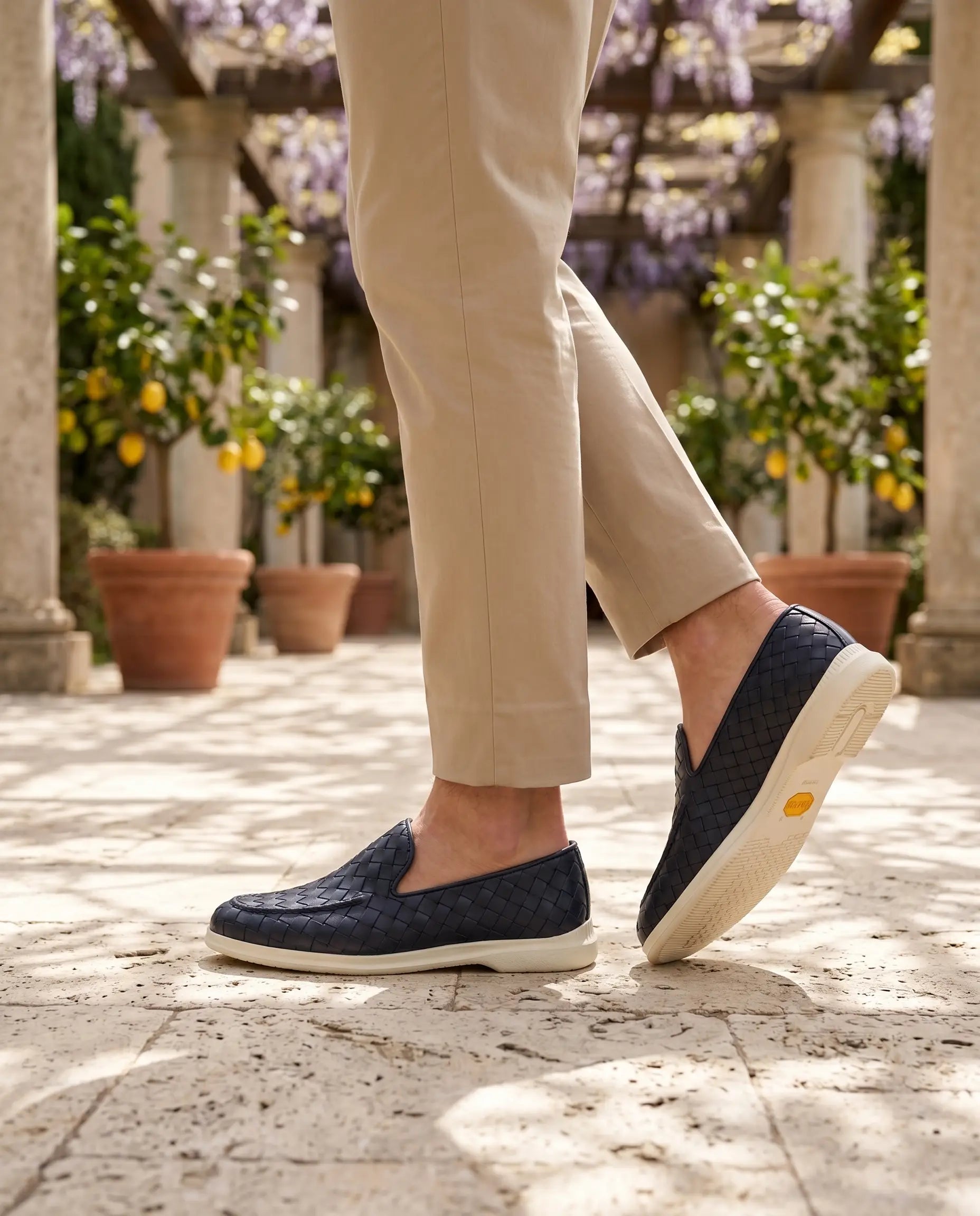 Mocassino Sorrento intrecciato in pelle blu - vista 3