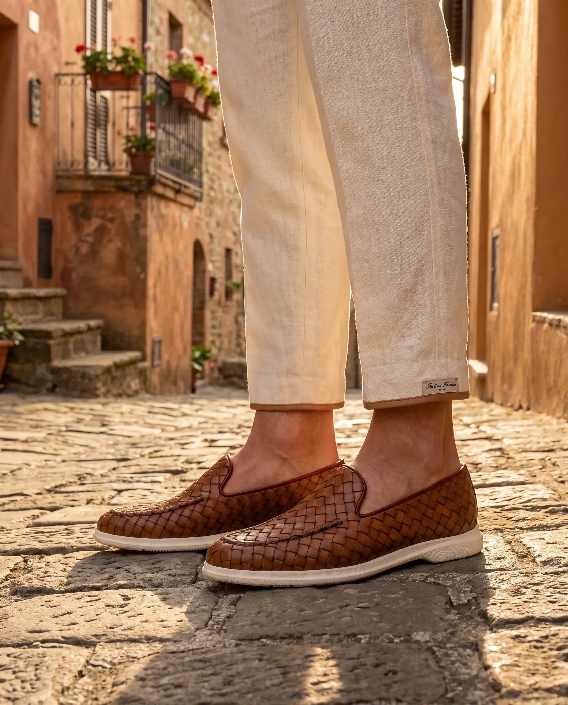 Mocassino Sorrento intrecciato in pelle cuoio - vista 5