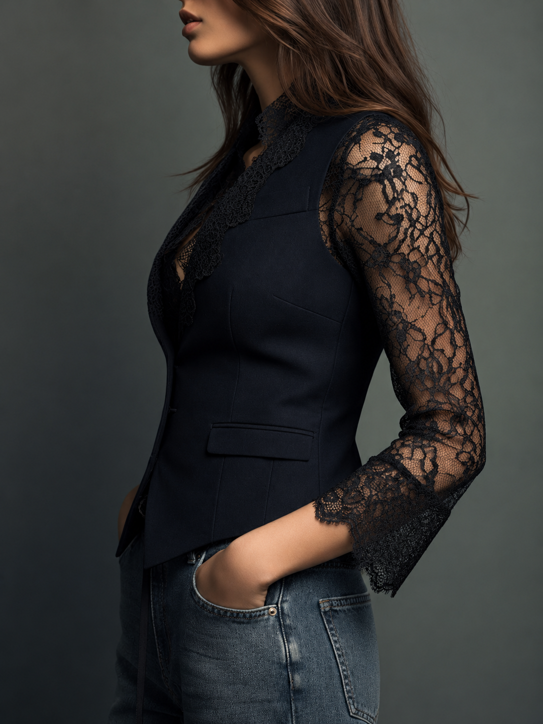Noémie — Blazer nero con maniche semitrasparenti, vista 11