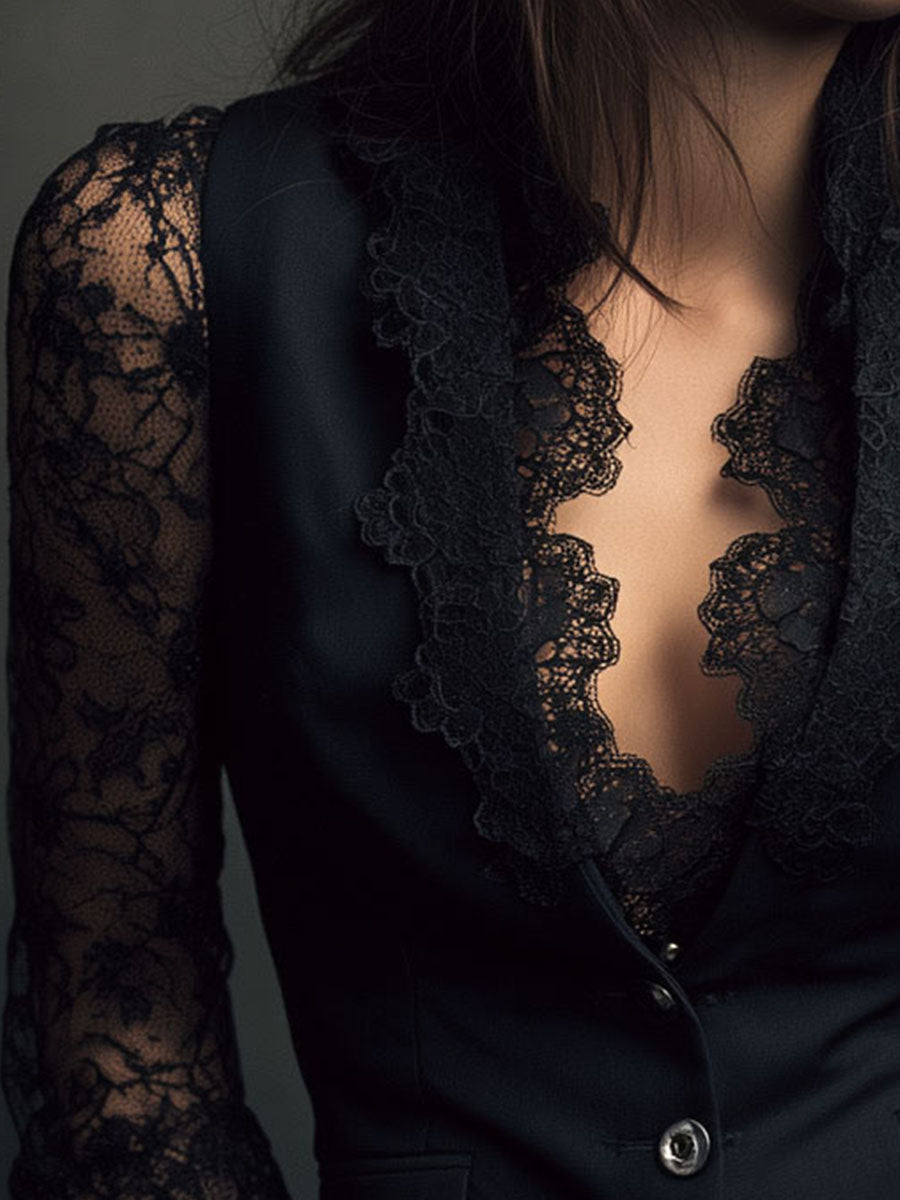 Noémie — Blazer nero con maniche semitrasparenti, vista 17