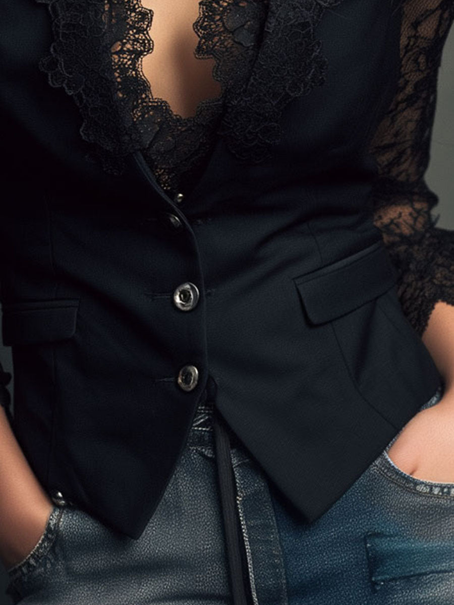 Noémie — Blazer nero con maniche semitrasparenti, vista 18