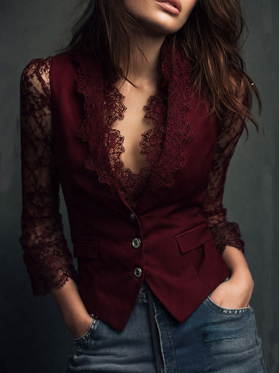 Noémie — Blazer nero con maniche semitrasparenti, vista 3