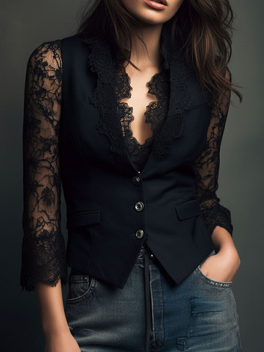 Noémie — Blazer nero con maniche semitrasparenti, vista 8