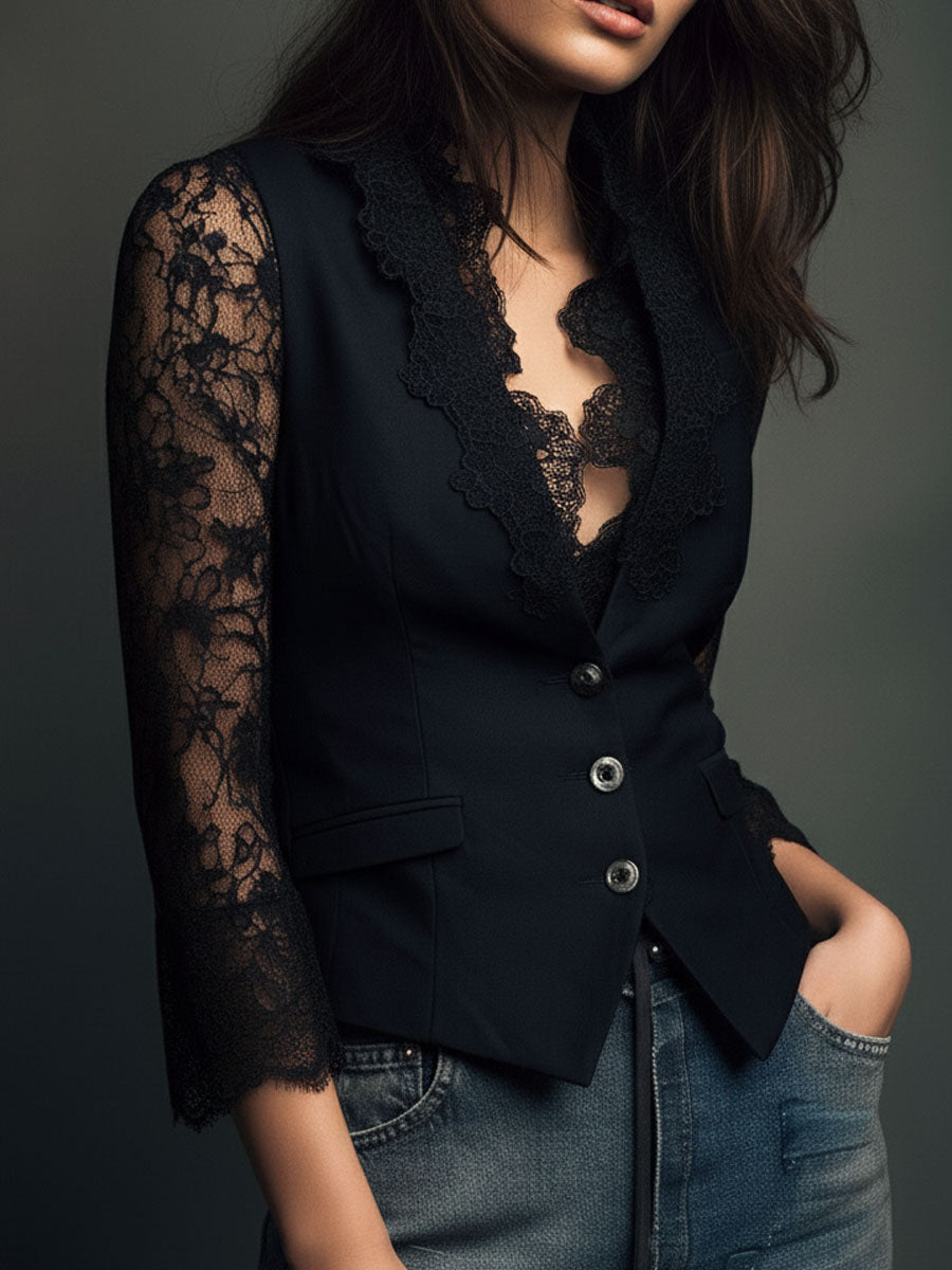 Noémie — Blazer nero con maniche semitrasparenti, vista 9