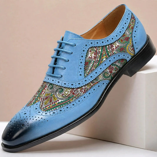Scarpe Oxford Stefano in Pelle Pieno Fiore – Azzurro cielo