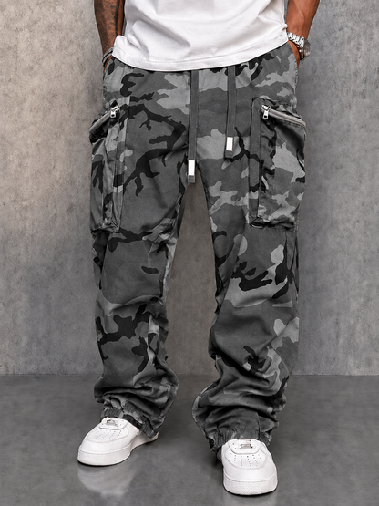 Pantaloni cargo mimetici utility streetwear – Grigio – vista 2