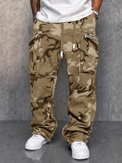 Pantaloni cargo mimetici utility streetwear – Cachi – vista 3