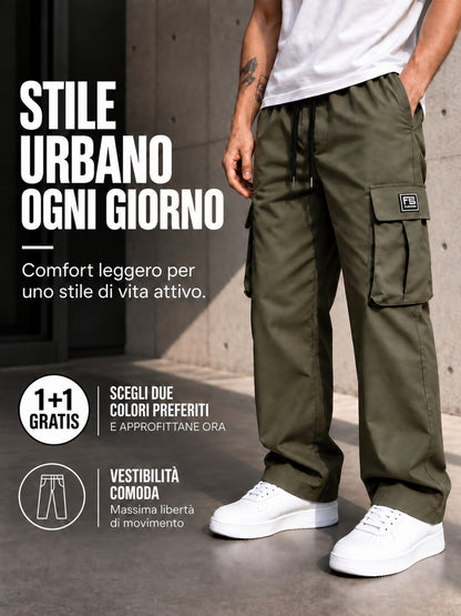 Stile urbano con pantaloni cargo da uomo verdi e offerta 1+1