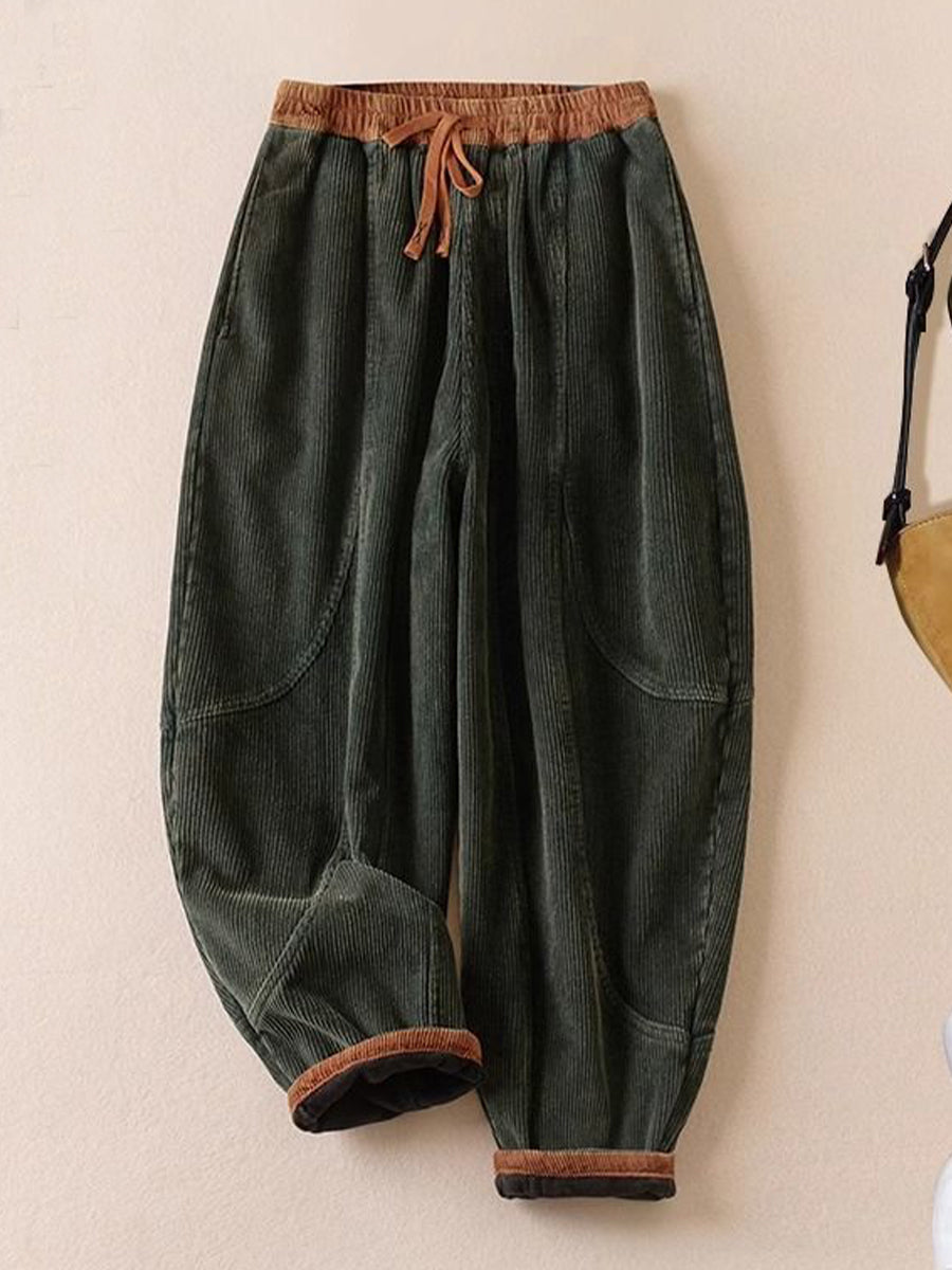 Pantaloni Harem in Velluto a Coste con Vita Elasticizzata - immagine 2