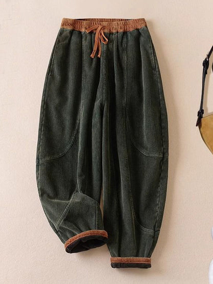 Pantaloni Harem in Velluto a Coste con Vita Elasticizzata - immagine 2